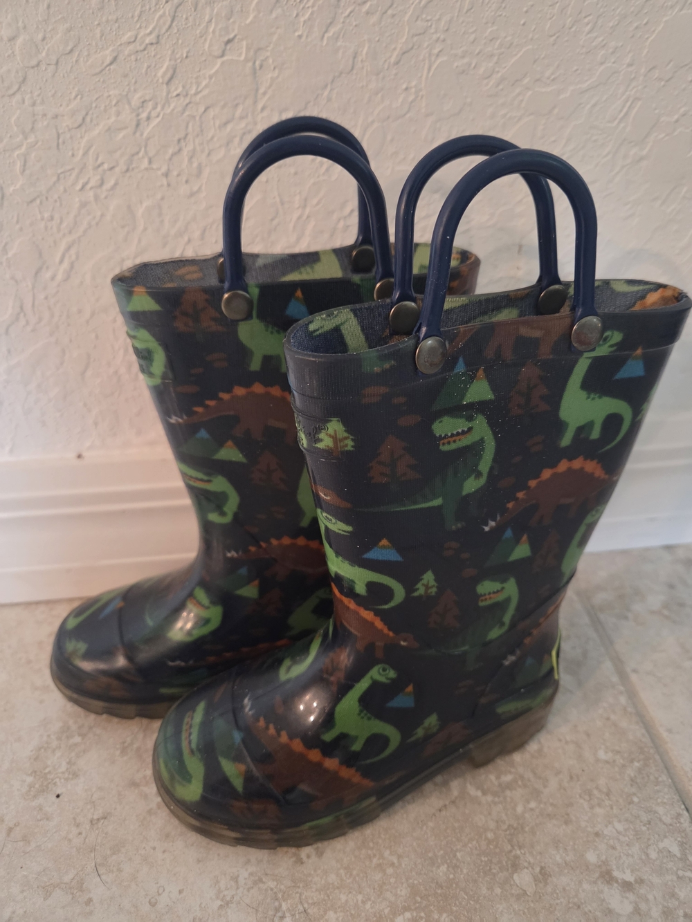 Western Chief Light Up Unisex Toodler Rain Boots 7/8 Dinosaur Blue Green